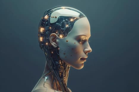 imagen de perfil de la cabeza de un robot humanoide con rasgos femeninos